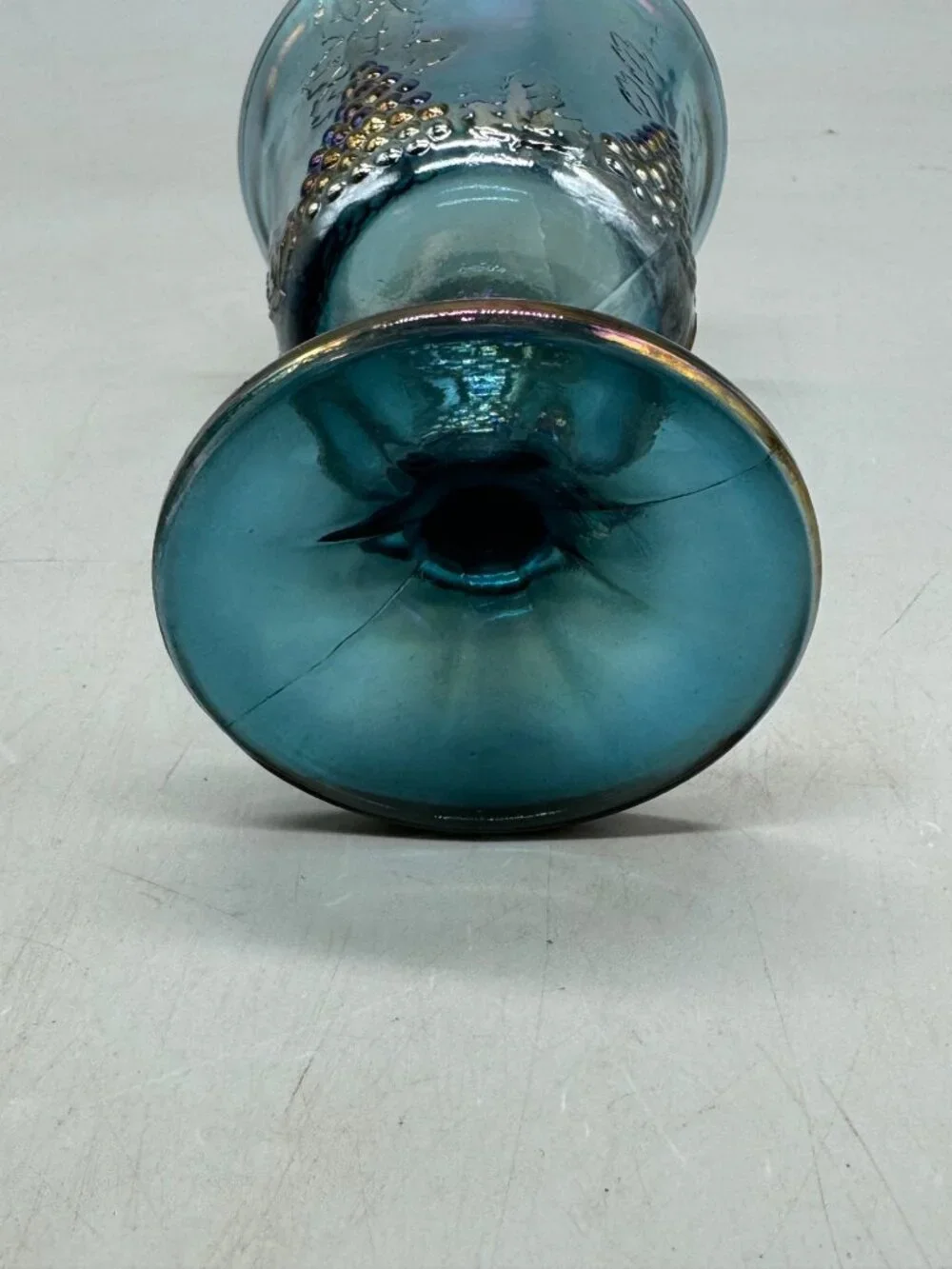 Vintage Blue Carnival Glass Grape & Vine Goblets cups 5